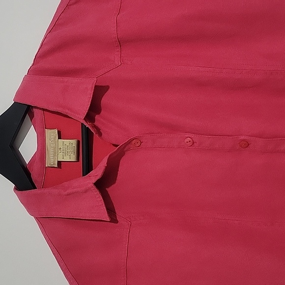 COTTON GINNY SHORT SLEEVE BUTTON DOWN SUEDE SHIRT TOP PINK SIZE LARGE - Picture 2 of 8
